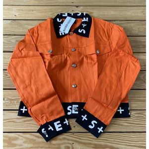 NWT Santo Ermanno Button Up Jacket Size Small Women’s Orange Logo Trim